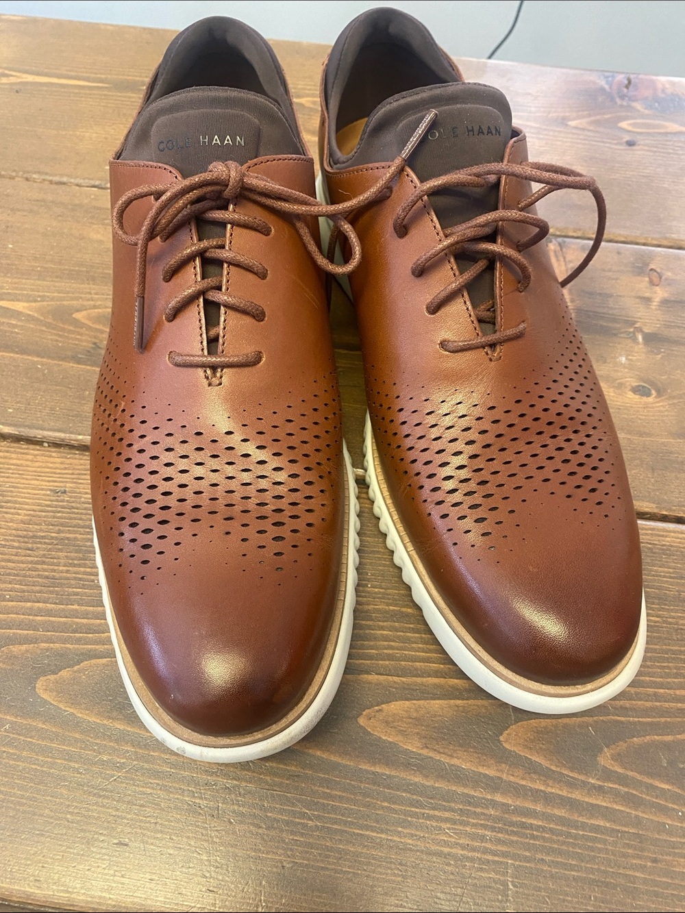 Cole Haan Brown Perforated Leather Derby Sneakers